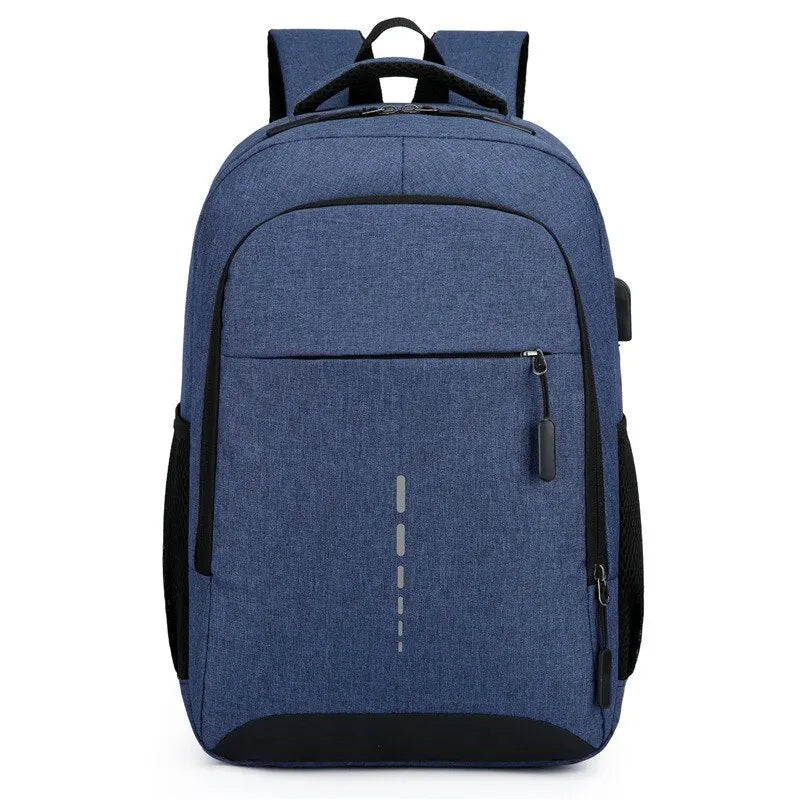 Blue backpack with black accents on a white background