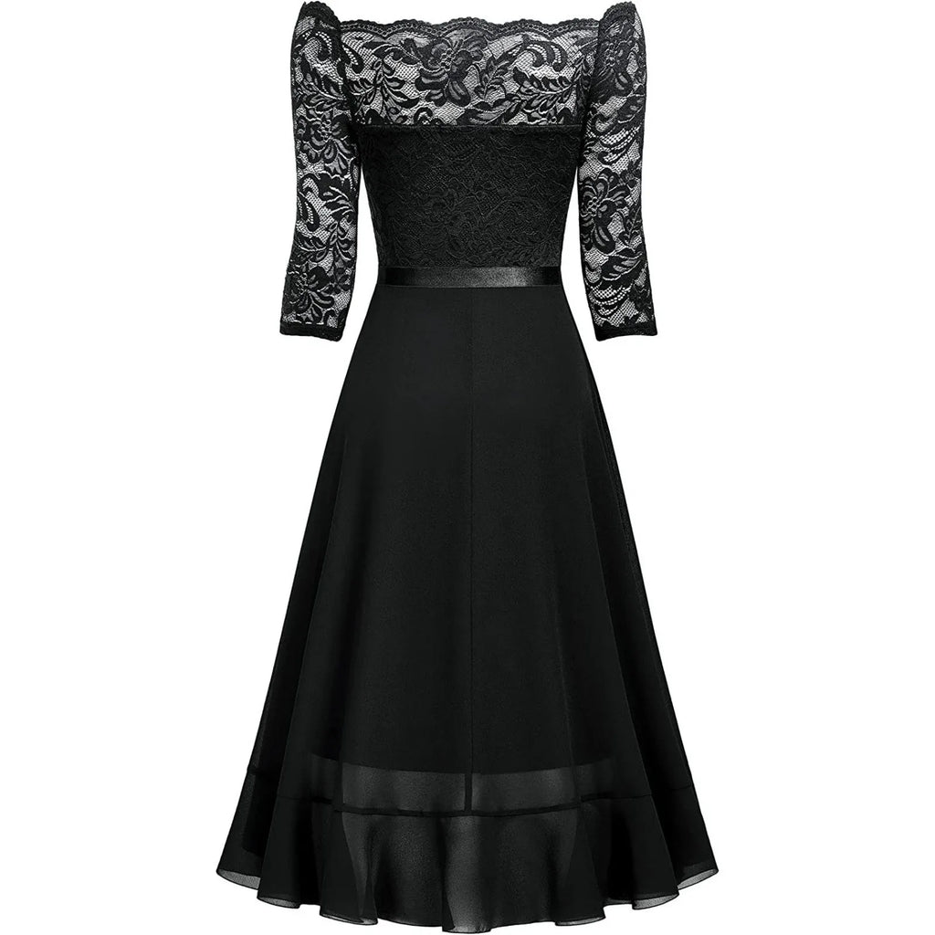 Black dress with lace sleeves on a white background