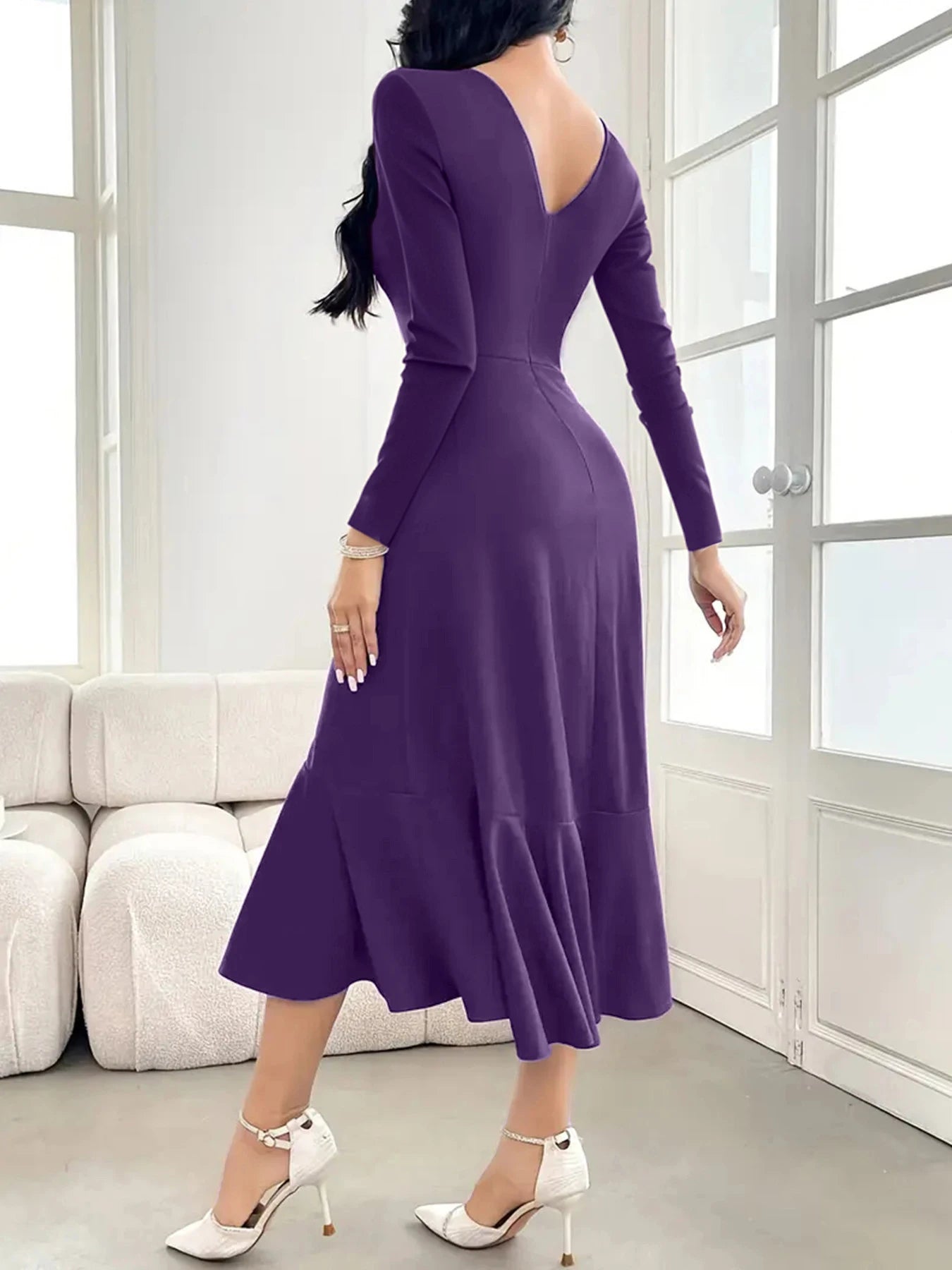 Elegant Fishtail Evening Dress Women | Long Sleeve Midi | The Tottos