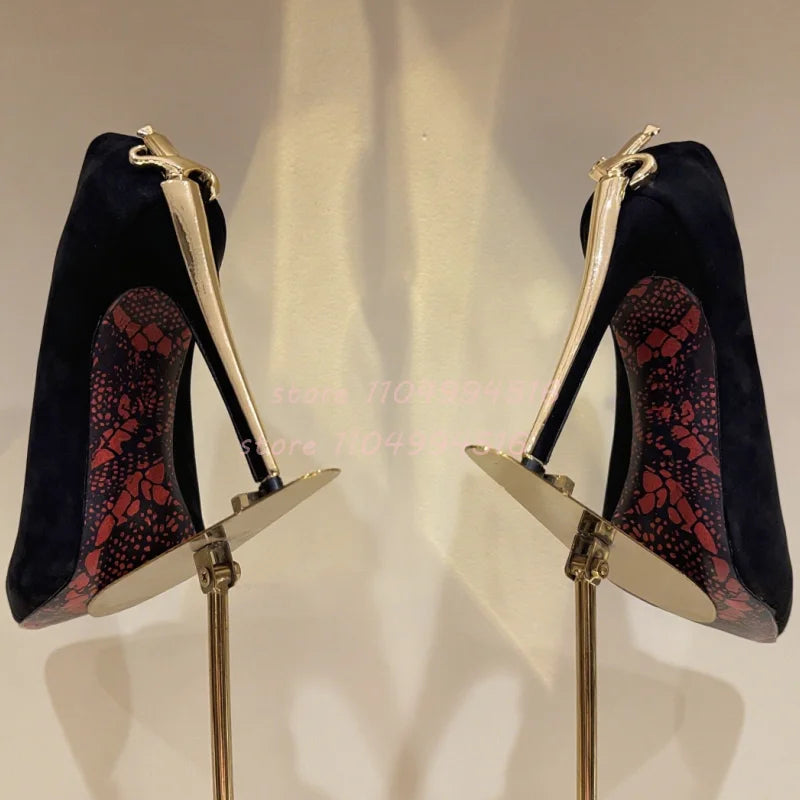 Women's Gladiator Stiletto Heels - The Tottos Metal Accent Pointed Toe Pumps