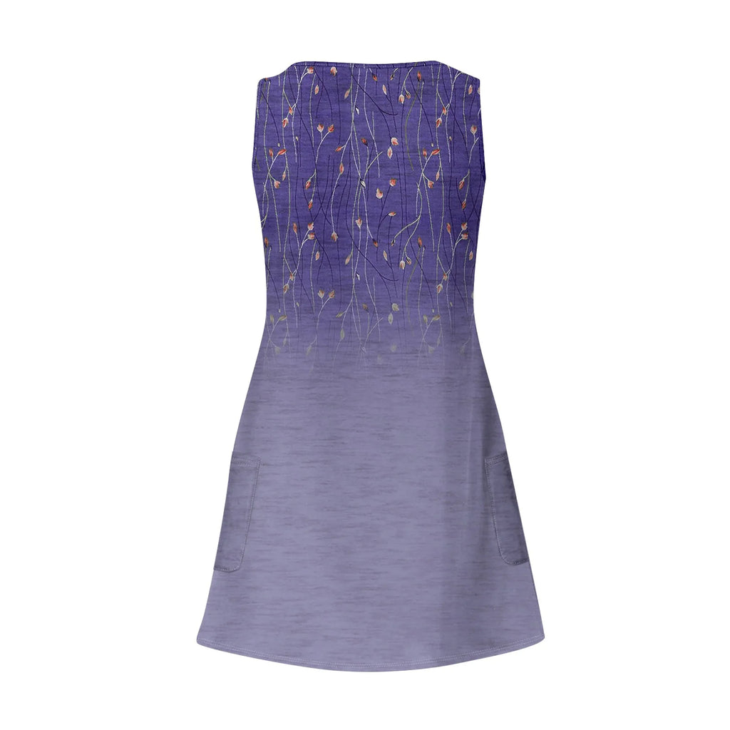 Women's Bohemian Floral Print Maxi Dress - V-Neck Sleeveless Summer Beach Dress with Pockets | The Tottos