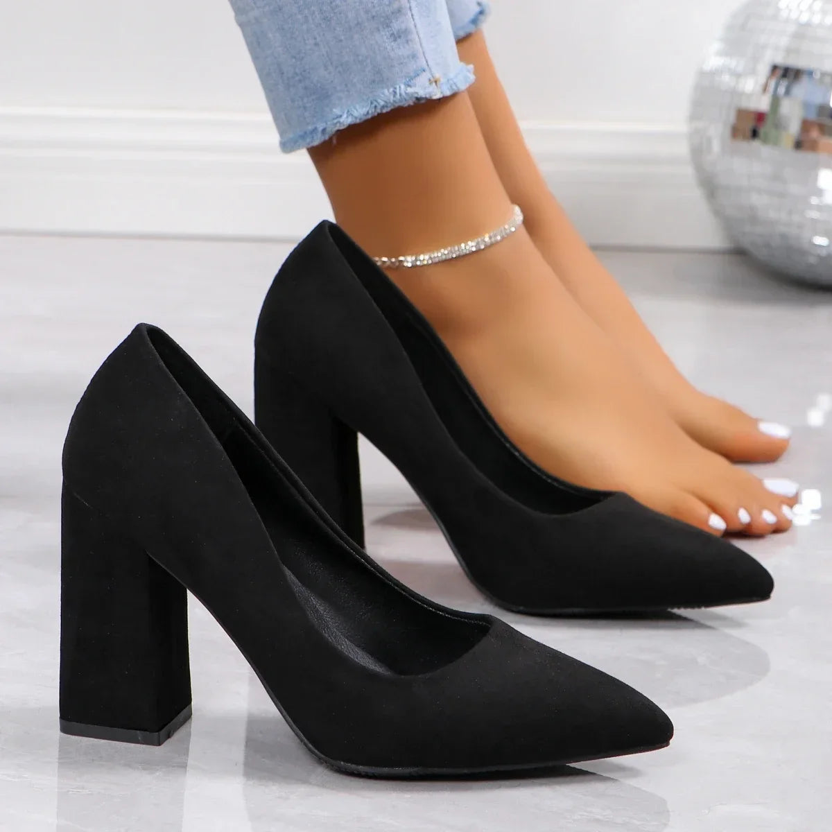 Women's Slingback Square Heel Pumps - The Tottos Pointed Toe Slip-On Shoes