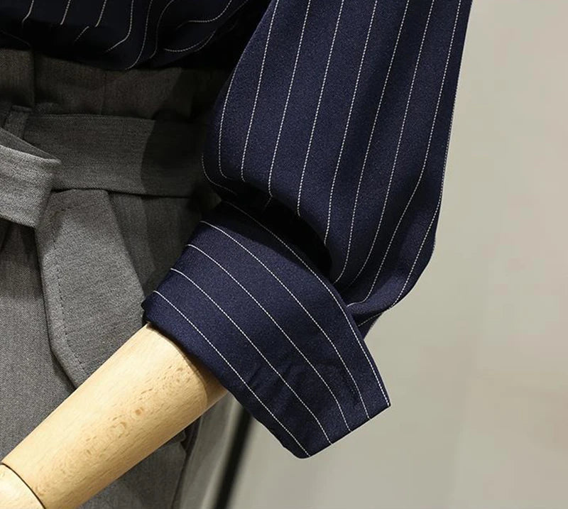 Women's Classic Striped Button-Down Shirt - Long Sleeve Office Blouse