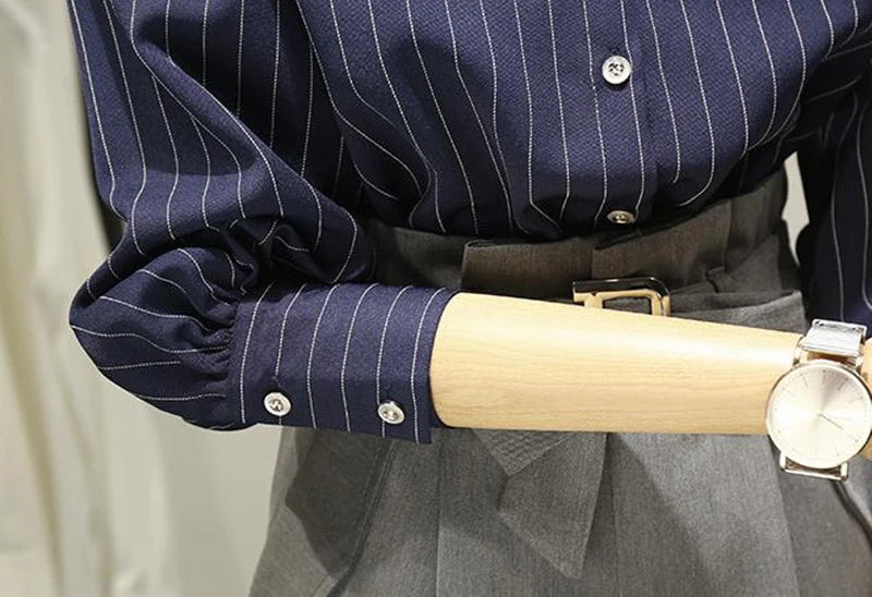 Women's Classic Striped Button-Down Shirt - Long Sleeve Office Blouse