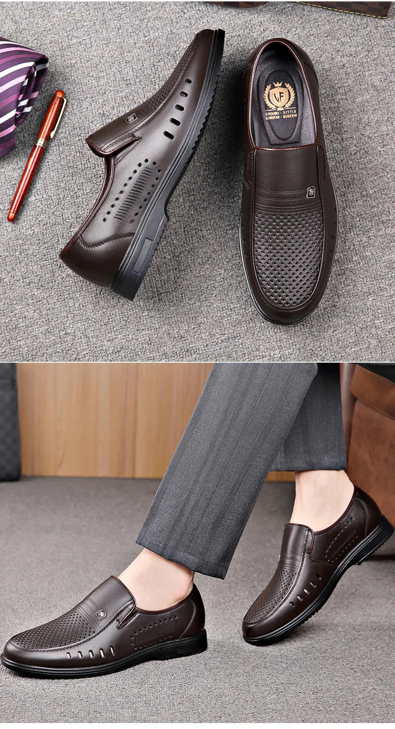Premium Breathable Leather Loafers - The Tottos Men's Summer Casual Slip-On Shoes