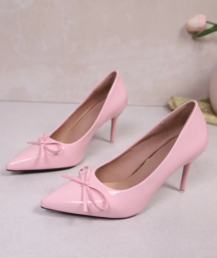 Women's Bow Tie Pointed Toe Heels - The Tottos Patent Leather Stiletto Pumps