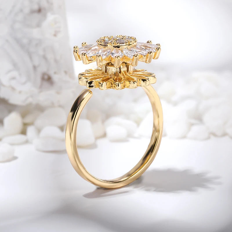 Snowflake Spinner Ring - Anti-Anxiety Fidget Ring for Women | Rotating Crystal Stress Relief Jewelry | The Tottos