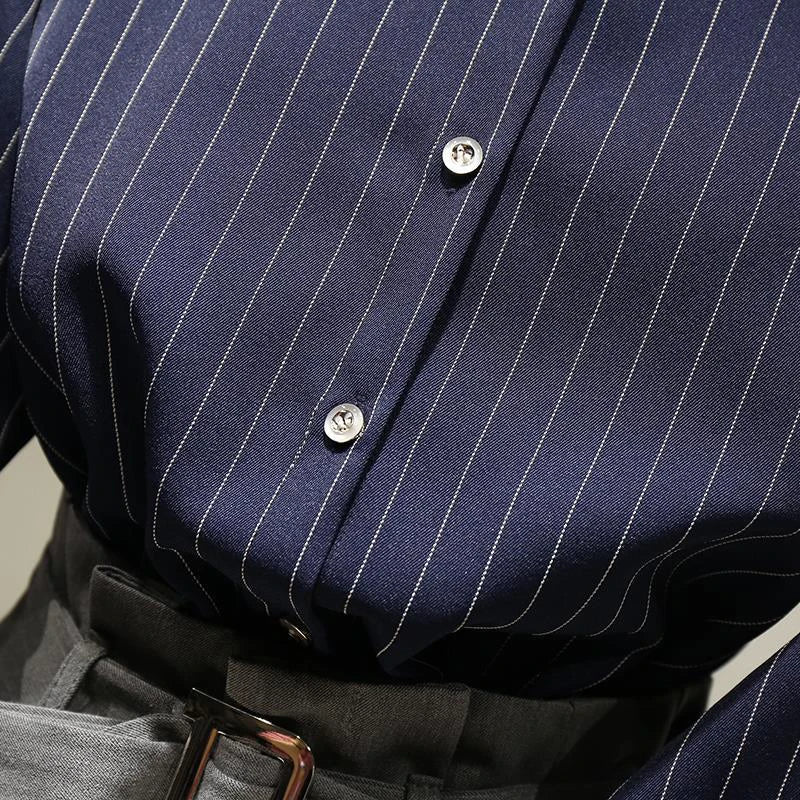 Women's Classic Striped Button-Down Shirt - Long Sleeve Office Blouse