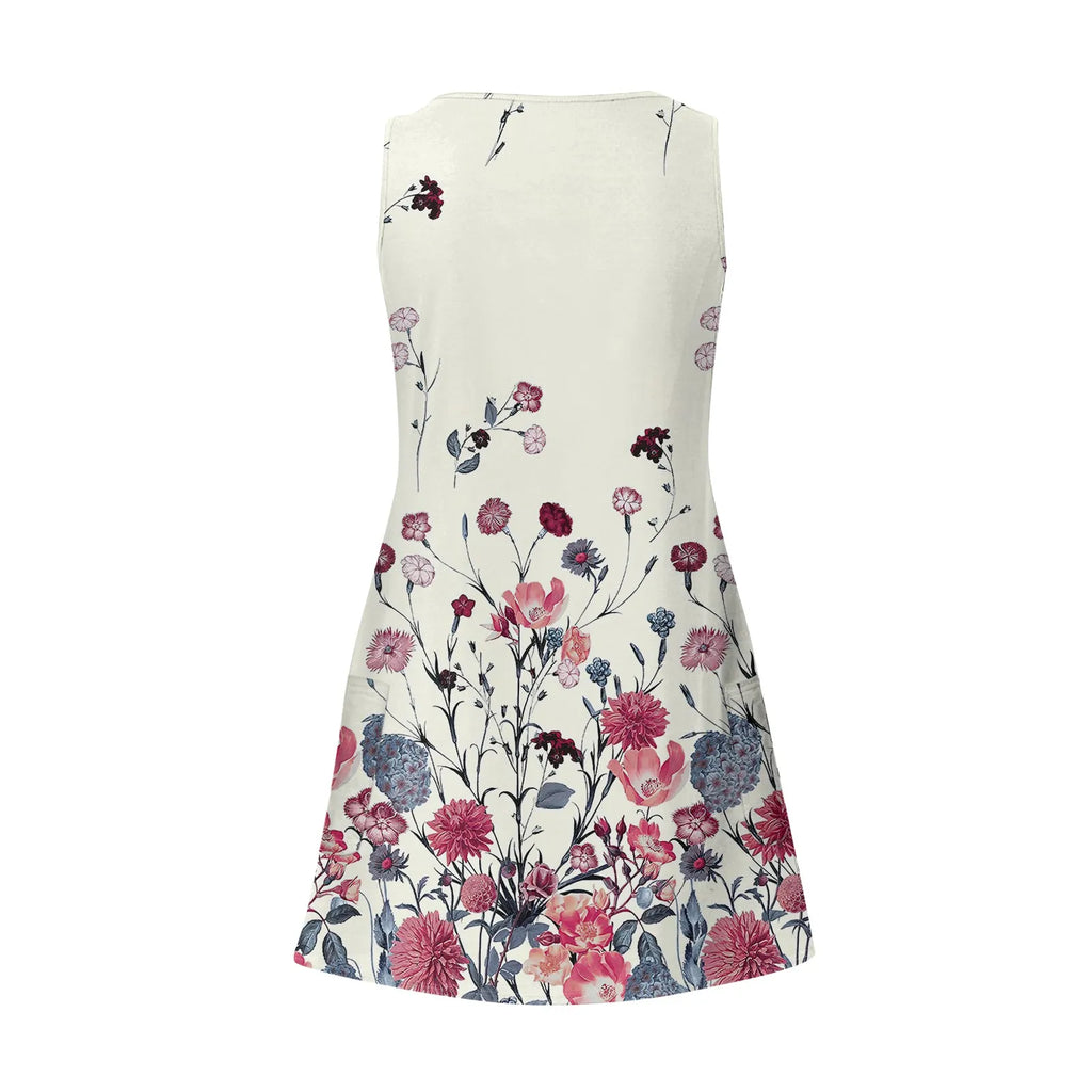 Women's Bohemian Floral Print Maxi Dress - V-Neck Sleeveless Summer Beach Dress with Pockets | The Tottos