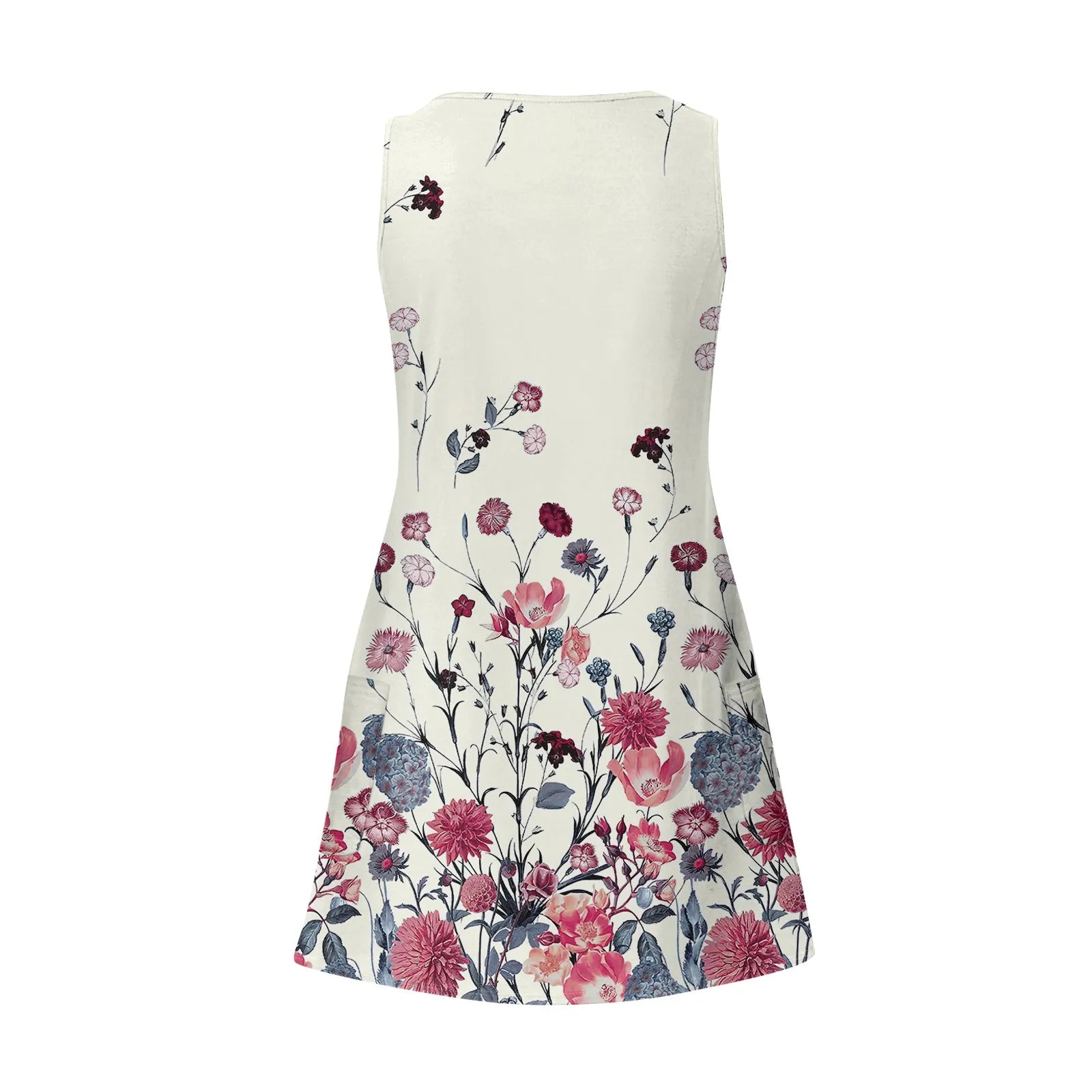 Women's Bohemian Floral Print Maxi Dress - V-Neck Sleeveless Summer Beach Dress with Pockets | The Tottos