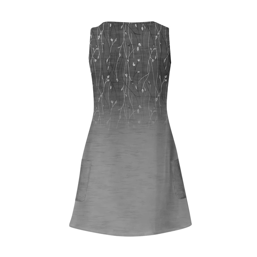 Women's Bohemian Floral Print Maxi Dress - V-Neck Sleeveless Summer Beach Dress with Pockets | The Tottos