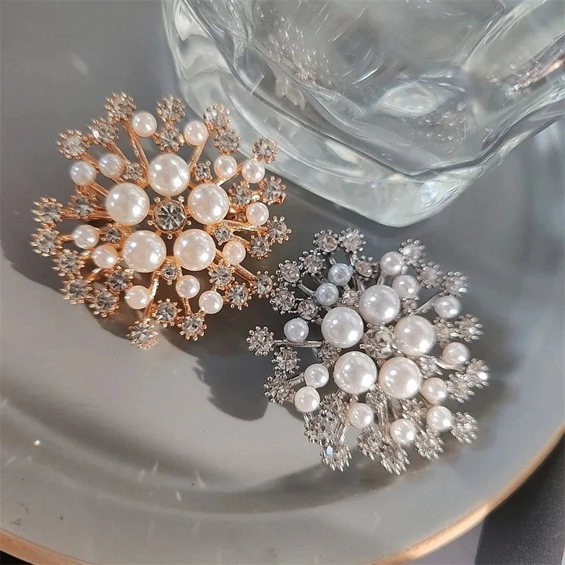 Snowflake Brooch Pin - Luxury Pearl & Crystal Flower Brooch for Women | Winter Wedding Accessory | The Tottos