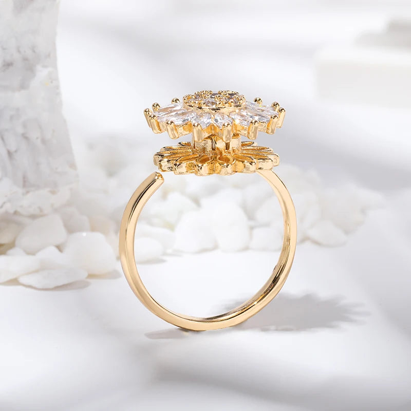 Snowflake Spinner Ring - Anti-Anxiety Fidget Ring for Women | Rotating Crystal Stress Relief Jewelry | The Tottos