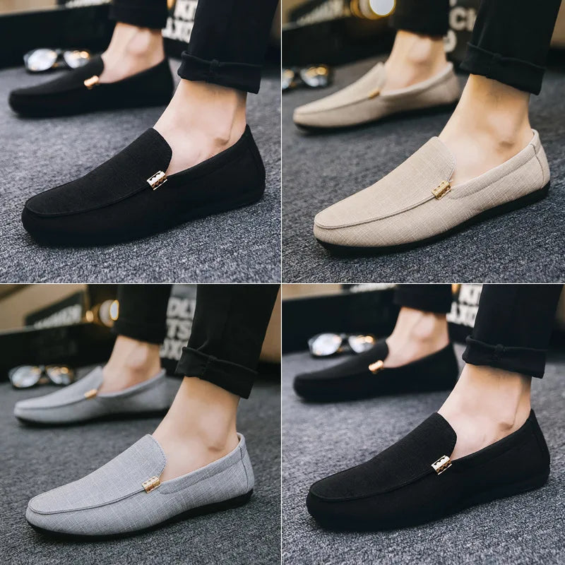 Men's Denim Canvas Loafers - Casual Slip-On Driving Shoes | The Tottos