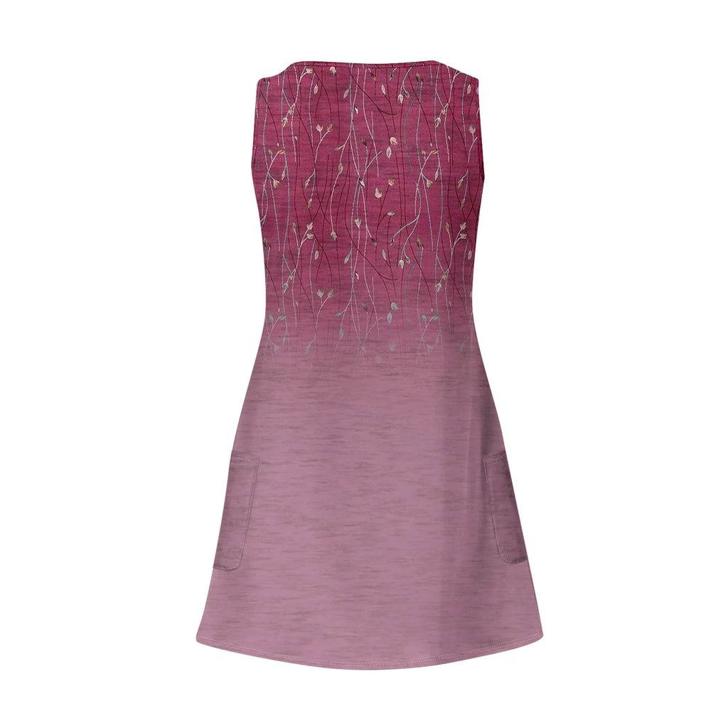 Women's Bohemian Floral Print Maxi Dress - V-Neck Sleeveless Summer Beach Dress with Pockets | The Tottos