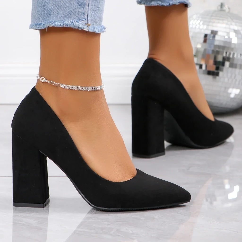 Women's Slingback Square Heel Pumps - The Tottos Pointed Toe Slip-On Shoes