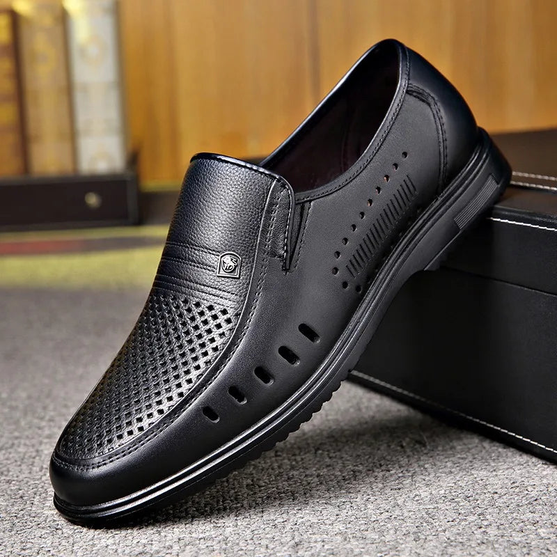 Premium Breathable Leather Loafers - The Tottos Men's Summer Casual Slip-On Shoes