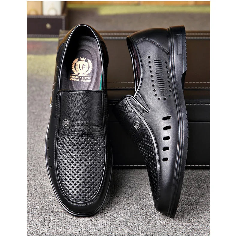 Premium Breathable Leather Loafers - The Tottos Men's Summer Casual Slip-On Shoes