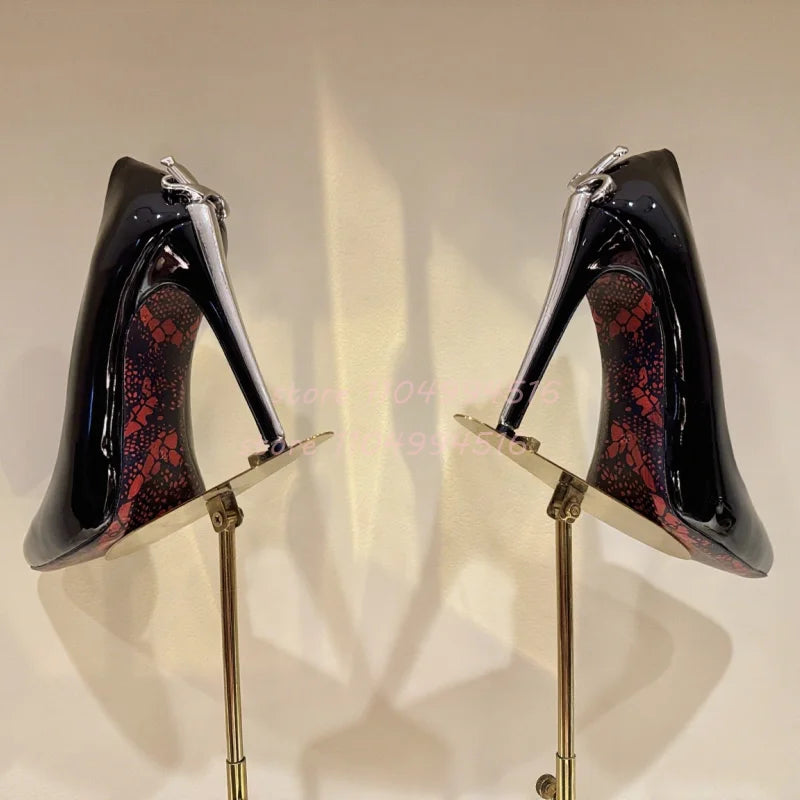 Women's Gladiator Stiletto Heels - The Tottos Metal Accent Pointed Toe Pumps