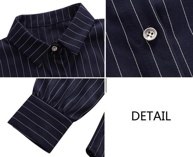 Women's Classic Striped Button-Down Shirt - Long Sleeve Office Blouse
