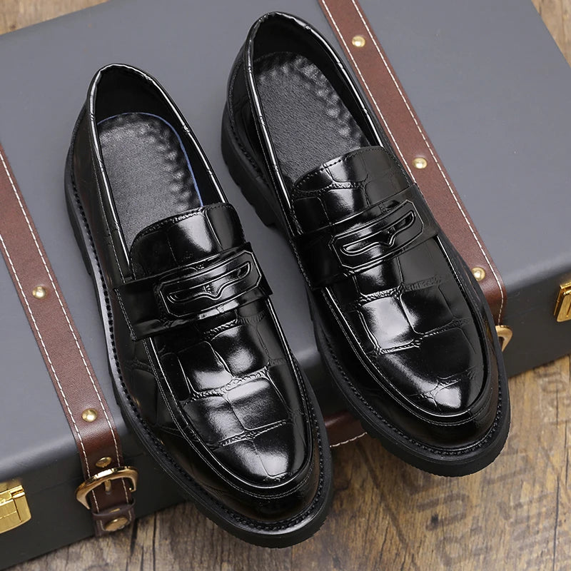 The Tottos Men's Premium Leather Dress Shoes - Slip-On Elevator Shoes with Height Boost