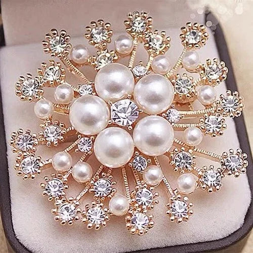Snowflake Brooch Pin - Luxury Pearl & Crystal Flower Brooch for Women | Winter Wedding Accessory | The Tottos