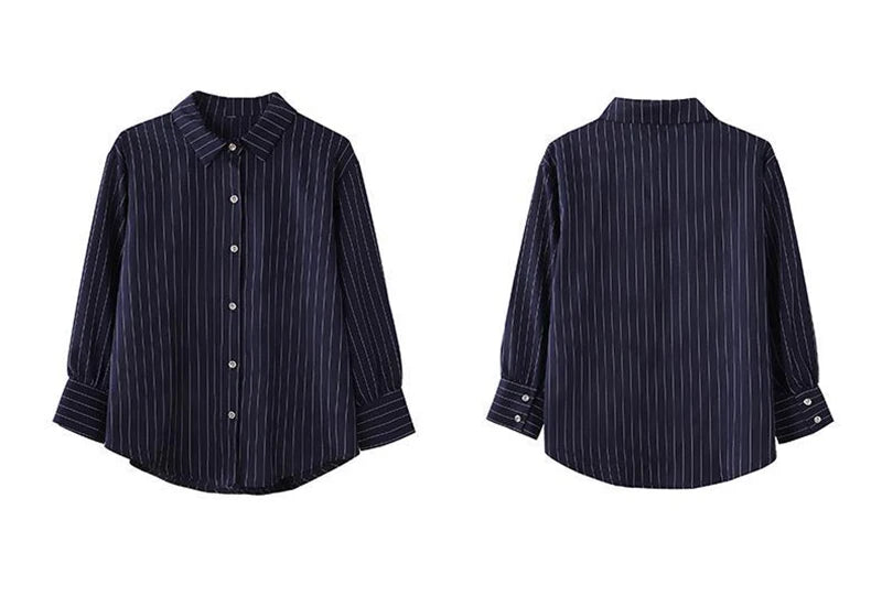 Women's Classic Striped Button-Down Shirt - Long Sleeve Office Blouse