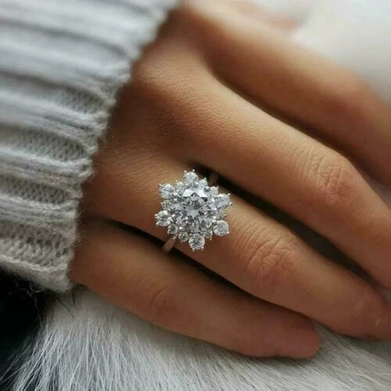Snowflake Ring - Sterling Silver Plated Cubic Zirconia Band for Women | Elegant Ring