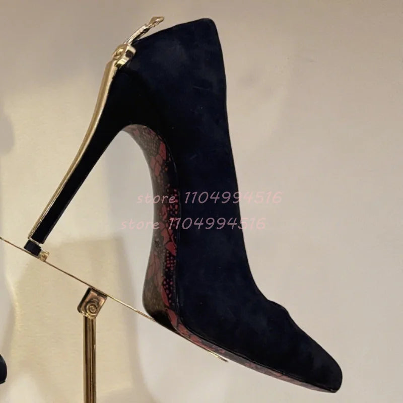 Women's Gladiator Stiletto Heels - The Tottos Metal Accent Pointed Toe Pumps