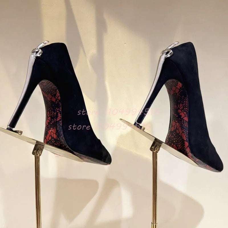 Women's Gladiator Stiletto Heels - The Tottos Metal Accent Pointed Toe Pumps