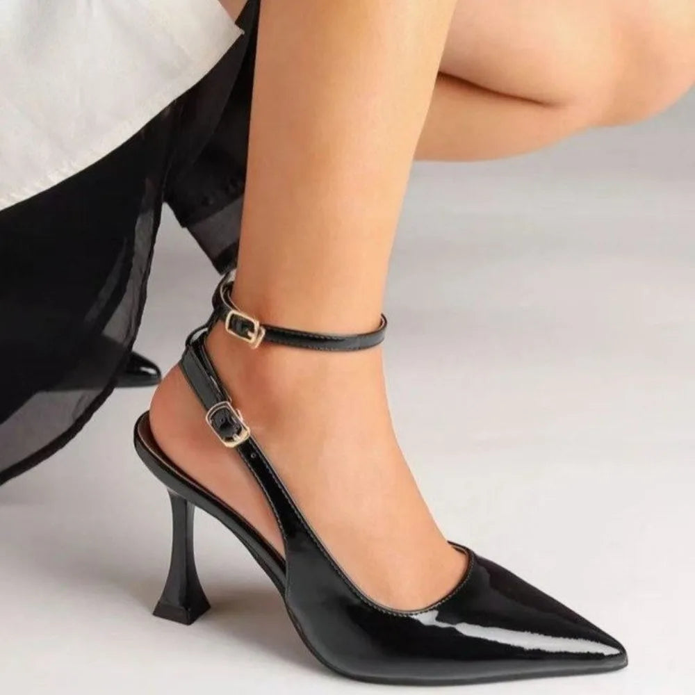 Women's Ankle Strap High Heel Sandals - The Tottos Pointed Toe Buckle Pumps