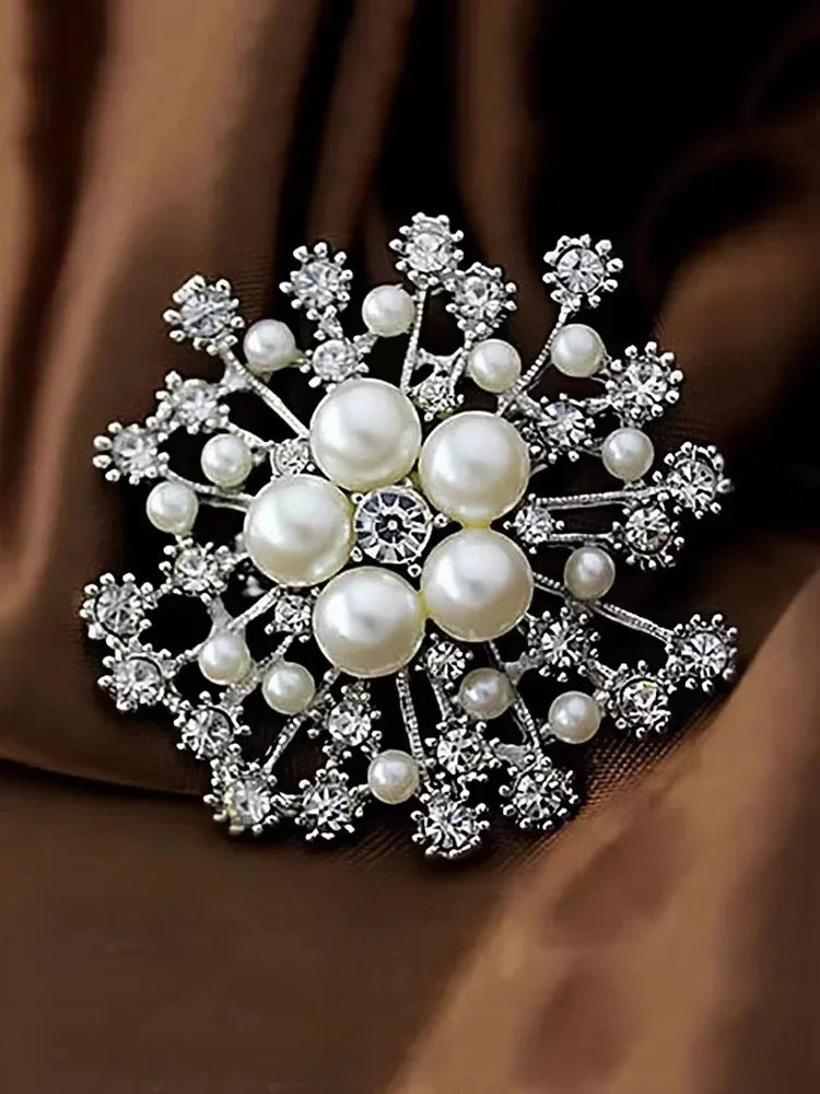 Snowflake Brooch Pin - Luxury Pearl & Crystal Flower Brooch for Women | Winter Wedding Accessory | The Tottos