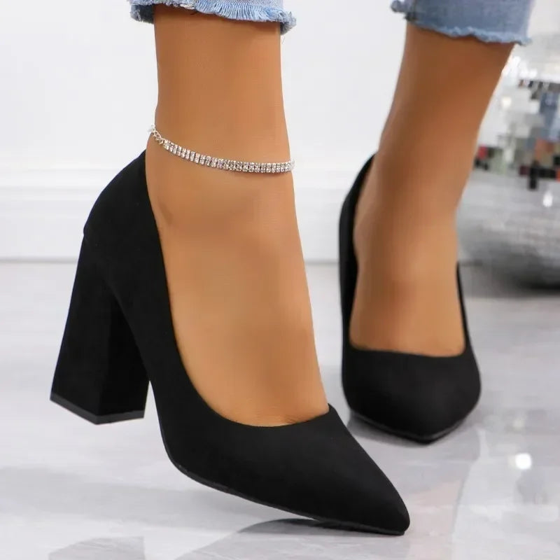 Women's Slingback Square Heel Pumps - The Tottos Pointed Toe Slip-On Shoes