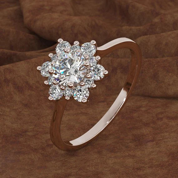 925 Sterling Silver Snowflake Ring - Rose Gold Crystal Wedding Band for Women | Promise Engagement Ring